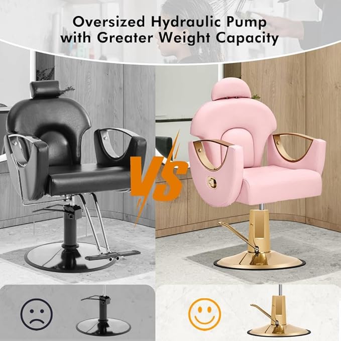 Artist hand Pink Barber Salon Chair Reclining, Heavy Duty Hairdressing Styling Chair with Oversized Hydraulic Pump 360 Degree Swivel, Modern Beauty Spa Equipment, Max Load 400 LBS