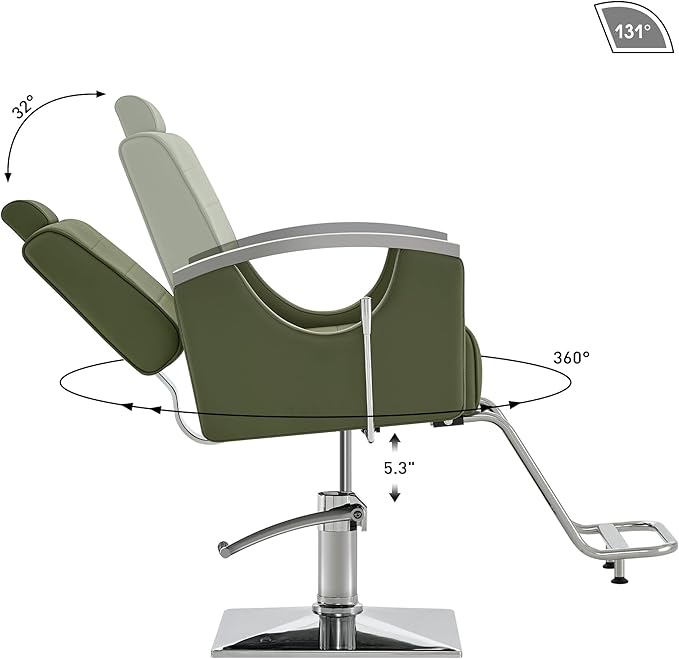 BarberPub Barber Chair for Barbershop,Reclining Salon Chair for Hair Stylist 9180 (Green)