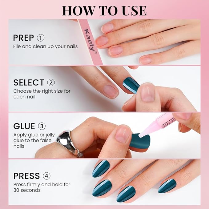 evpct Press on Nails Almond Short, Dark Cyan Green Glitter Shimmer Shiny Short Almond Fake Nails for Women Gift, Soft Gel Press Glue On Nails with Nail Glue, 30Pcs Reusable Acrylic Nail Manicure Kit