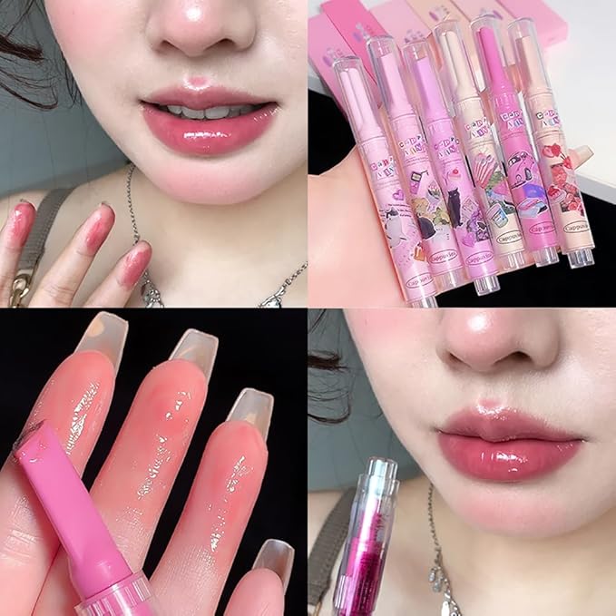 Petansy 6 Colors Jelly Lipstick Heart Shape Lipstick Set Plumping Serum Lip Balm Ultra Hydrating Smooth Lip Gloss for Women Makeup