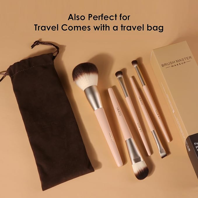 Professional Face Makeup & Foundation Brush Set 5Pcs, Premium Base Brush Kit For Face, Foundation Brush Blush Brush Blurring Angled Liner Crease Brush