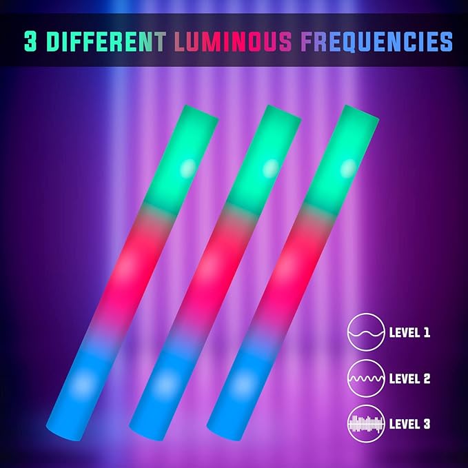174 Pack LED Foam Glow Sticks, Glow Stick Bulk Party Pack with 3 Modes Colorful Flashing, Glow in Dark Party Supplies for Wedding, Raves, Concert, Camping