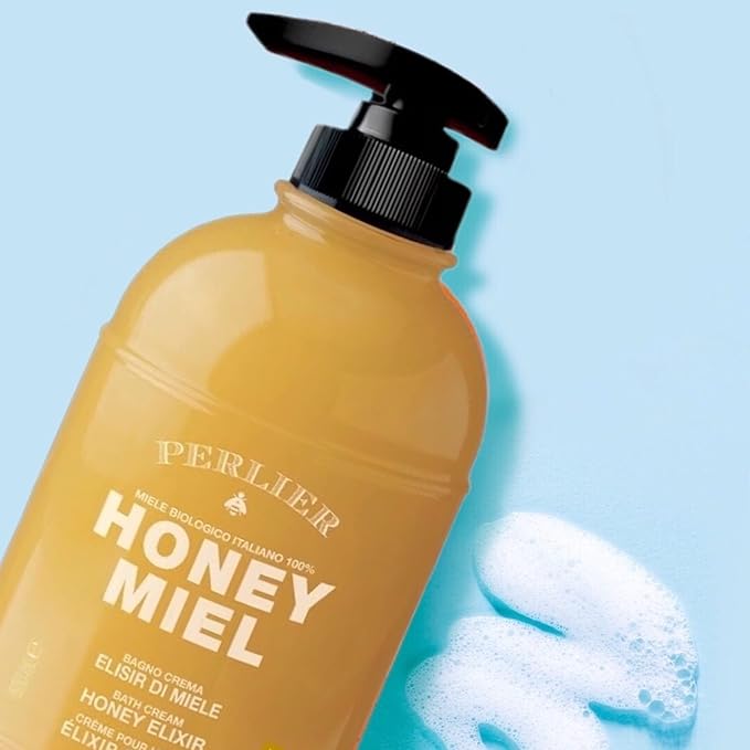 Perlier Sweet Honey Miel Shower & Bath Cream - Nourishing & Soothing Luxury Bath Cream Made with 100% Organic Italian Honey for Deep Moisturization and Hydration (16.9 Fluid Oz.)