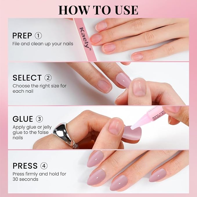 evpct Glossy Press on Nails Short Almond Short for Women, Mauve Rose Fake Nail with Glue Salon Quality Reusable Stick on Nails In 15 Sizes 30Pcs Full Cover False Nail Soft Gel Set Kit for Gift, 10