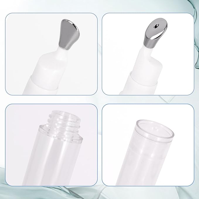 3Pcs 5/10/15ml Eye Gel Cream Container Flat Applicator Eye Cream Lip Gloss Airless Pump Travel Bottles with Metal Massage Tip Head