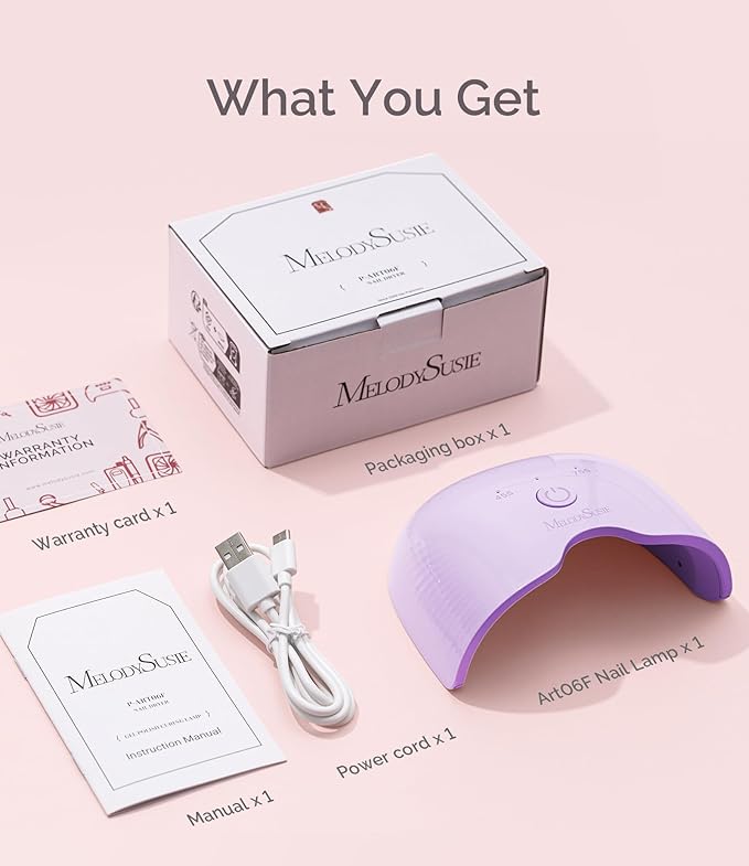 MelodySusie Small LED UV Nail Lamp with Lightweight Design, P-ART06F Nail Dryer with Simple Button Control Cures All Soft Gels at Home, Especially Half-Cured Gel, Base Coat & Top Coat Purple