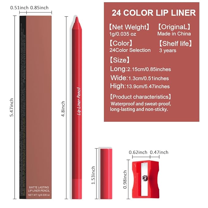 evpct 1Pcs Ruby Strong Red Matte Long Lasting Lip Liner Pencils Makeup for Shaping & Sculpting Lips, No Transfer Long Wear Waterproof Pigmented Lip Liner lipliners Crayon Lipstick Pencil Sharpener 21