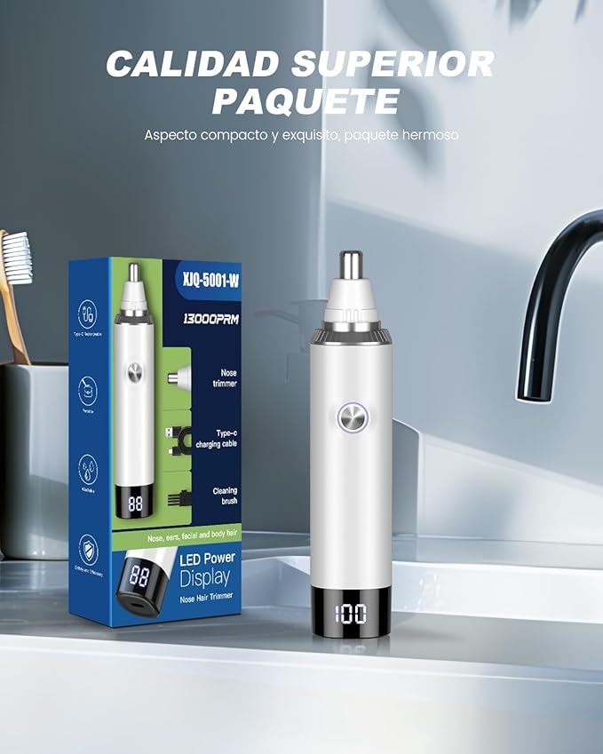 Ear & Nose Hair Trimmer with LED Display for Men Women,Painless USB Rechargeable Eyebrow & Facial & Nose Hair Trimmer Clipper,Professional IPX7 Waterproof Dual Edge Blades 12,000 RPM (White)