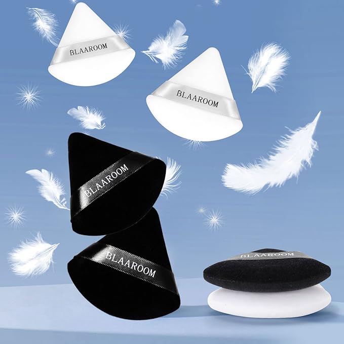 BLAAROOM 6 Pcs Velvet Triangle Powder Puff,Triangular Design Makeup Soft Sponge Puff for Face Exquisite Eyes Contouring, for Loose Mineral Body Powde Cosmetic Foundation Makeup Tool - Black