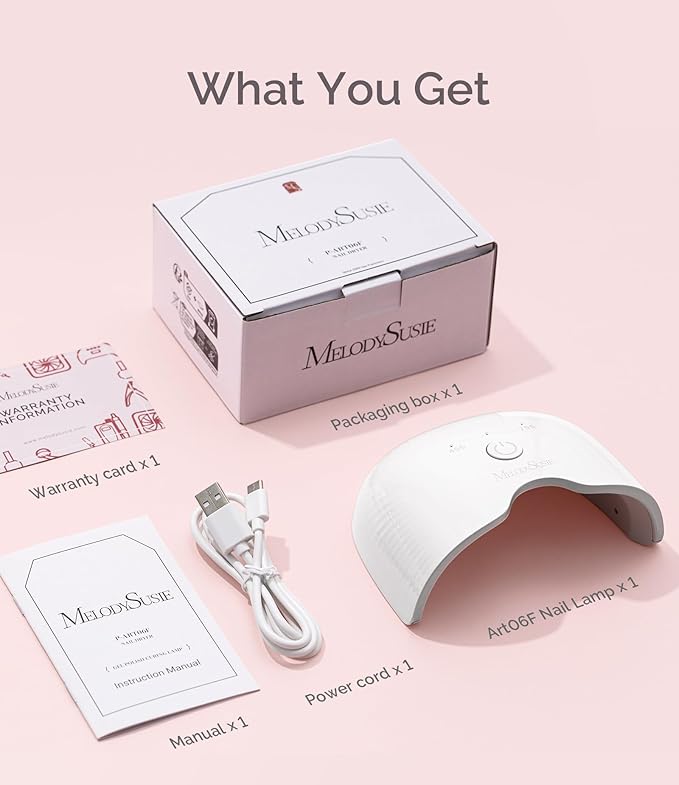 MelodySusie Small LED UV Nail Lamp with Lightweight Design, P-ART06F Nail Dryer with Simple Button Control Cures All Soft Gels at Home, Especially Half-Cured Gel, Base Coat & Top Coat White