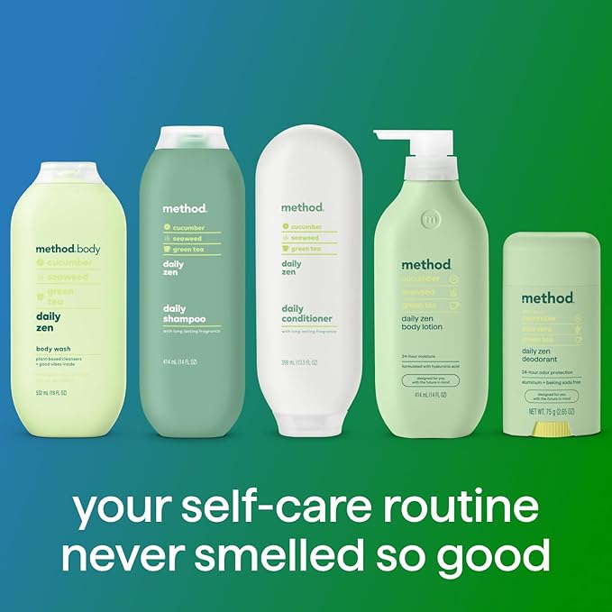 Method Everyday Shampoo, Daily Zen with Cucumber, Green Tea, and Seaweed Scent Notes, Paraben and Sulfate Free, 14 oz (Pack of 1)