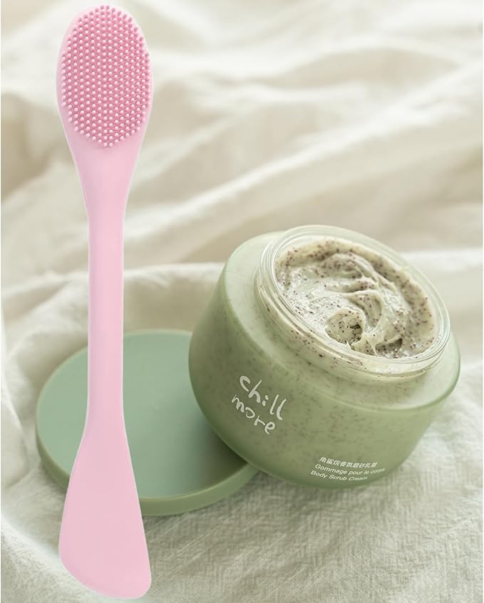 Pore Scrubber, Double-End Silicone Face Mask Brush Silicone Face Scrubber, 2Pcs Soft Mask Applicator Tool for Facial Mud,Facial Cleansing Brushes for Makeup Skincare Removal,Pink and Green
