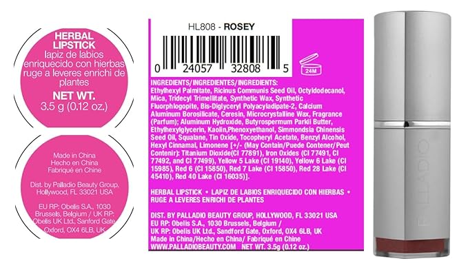 Palladio Herbal Lipstick, Rich Pigmented and Creamy, Infused with Aloe Vera, Chamomile & Ginseng, Prevents Lips from Drying, Combats Fine Lines, Long Lasting Lipstick, Rosey