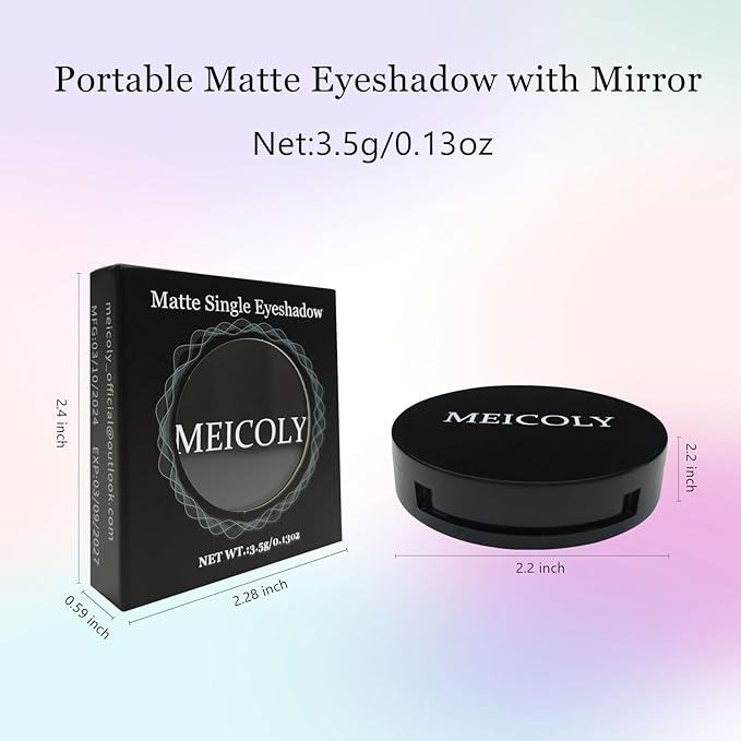 MEICOLY Black Eye Shadow with Mirror,Matte Single Eyeshadow for Halloween Elphaba Makeup,Pressed Powder Eyeshadow Makeup,Matte Shade Eyelid Color Eye Makeup for Women,High Pigment,Long Wear,Waterproof