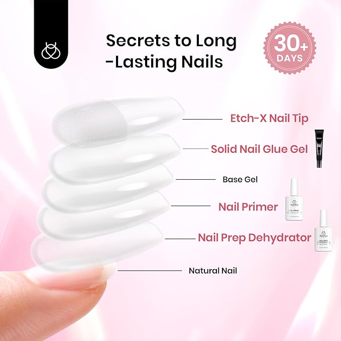 Beetles Gel Nail Kit Short Square with Nail Dehydrator and Primer, 576Pcs Half Matte Etch-X Gel Nail Tips Solid Nail Glue Mini Nail Lamp Acrylic Nail Tips Easy DIY Nail Extension Set Gift for Women