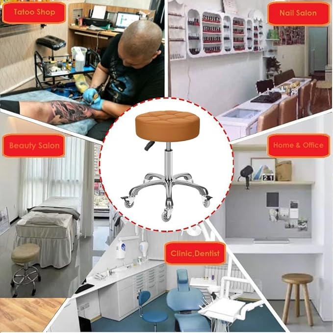 Adjustable Heavy Duty Stool - Rolling Stools with Locking Caster Wheels - Swivel Stools Backless Chair for Beauty Hair Salon Spa Home Kitchen Office Shop Massage (Camel, Height 18 to 22 in)