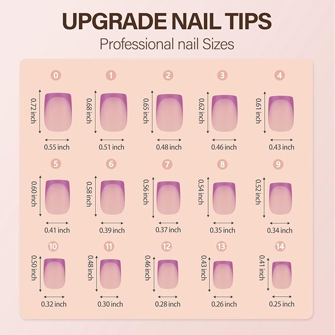 150Pcs French Gel Nail Tips, Vansiho Short Square Nail Tips, Purple Pre-French Tips Press on Nails, Soak Off Soft Gel Acrylic Fake Nails for Nail Art DIY 15 Sizes