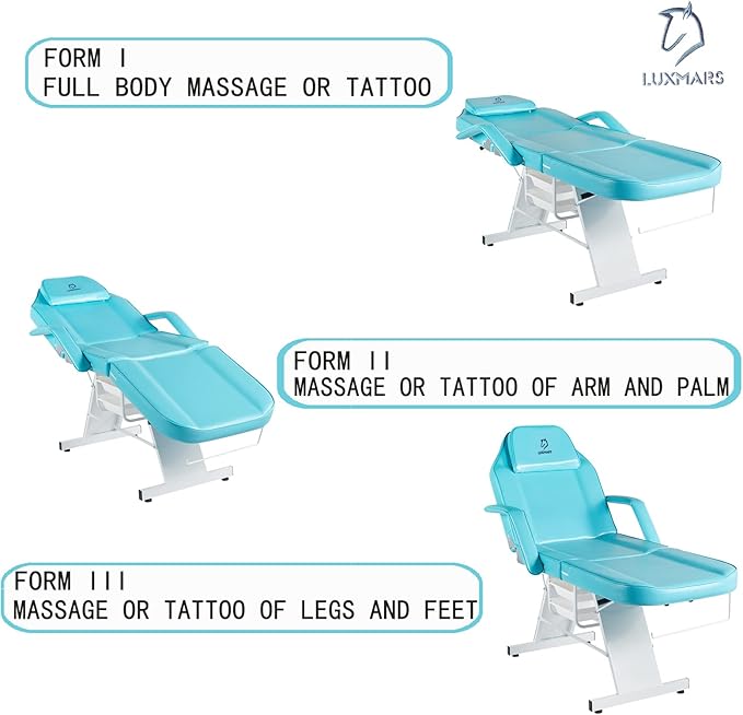 Lash Bed Facial Chair Tattoo Char Massage Table 73in 3-Section Multipurpose Massage Bed Professional Tattoo Table Salon Spa Equipment for Facial Spa Beauty Spa Salon Equipment-Blue