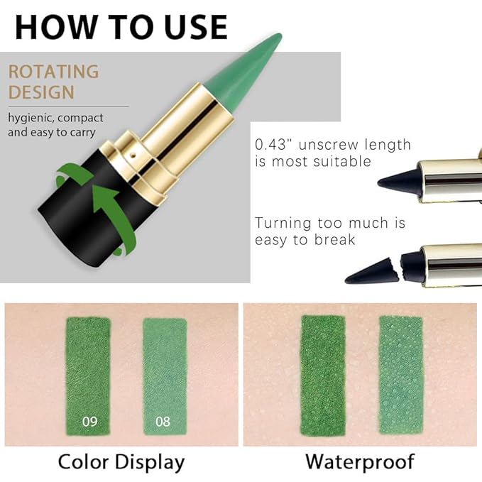 evpct 2Pcs Pale Nuetral Green Gel Eyeliner Pencils, Green Eye Liners Shadow Set for Halloween Goth Makeup, Creamy Eyeliner Crayon Waterproof Smudge Proof Easy Apply, delineador de ojos contra el agua