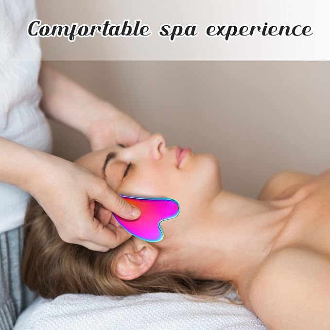 Nuanchu Stainless Steel Gua Sha Facial Tools Metal Guasha Tool for Face Body Jawline Shaper, Double Chin Reducer, Puffiness Reducing, Lymphatic Drainage Massager Skin Care Gift with Pouch(Rainbow)