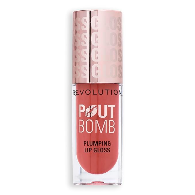 Revolution Beauty London, Pout Bomb Plumping Lip Gloss, High-Shine for Glossy, Fuller & Plump Lips with Hyaluronic Acid & Peptides, Vegan & Cruelty-Free, Warm Peach Orange, 0.15 fl oz