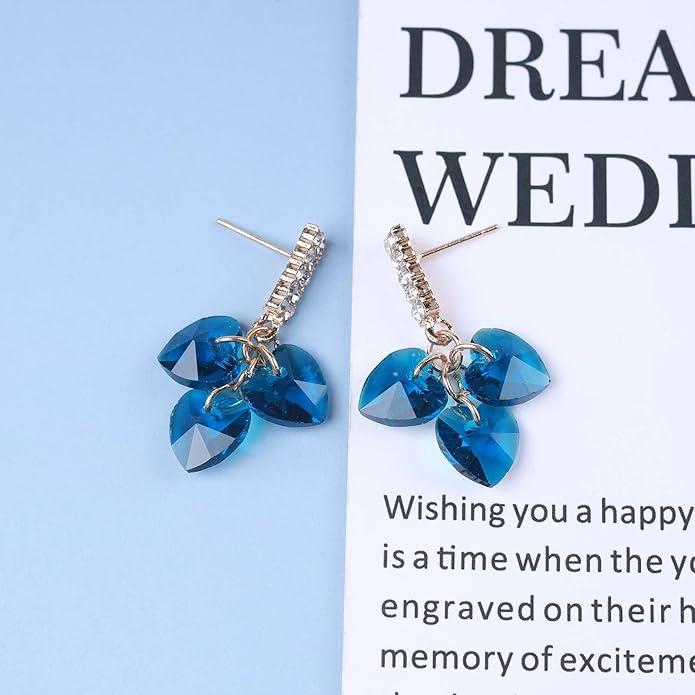 Boho Sapphire Tassel Earrings Blue Crystal Heart Earrings Gold Cz Bar Stud Earrings Blue Cz Heart Drop Earrings Blue Rhinestone Earrings Jewelry for Women