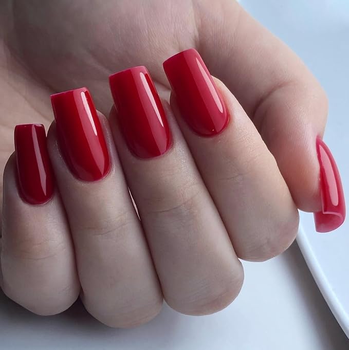 LuckForever 240pc Square Press on Nails Long Fake Nails Glue Press on Nails Square Nail Tips Full Cover Red Acrylic Nails Press ons Nail False Fingernail with Glue Adhesive Tabs for Women Girls