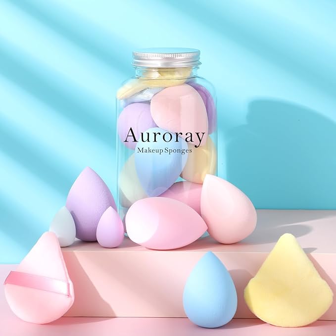 14 Pcs Makeup Sponge Set,Beauty Sponges Blender with 4 Pcs Powder Puff and 4 Pcs Mini Make up Sponges Birthday Gift,Mother's Day Gift for Women Liquid,Foundation,Powder,Concealer,Cream(Colorful)