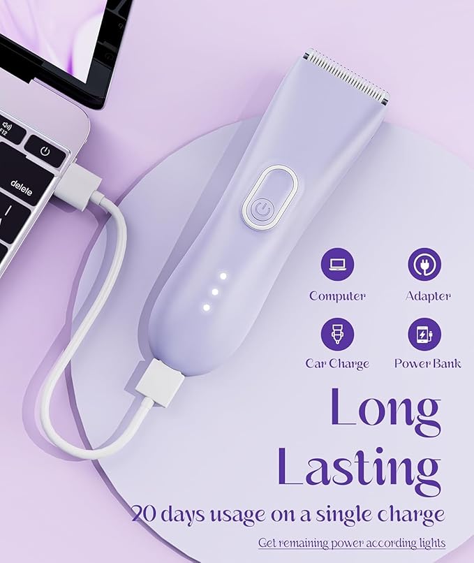 Bikini Trimmer for Women - Painless Pubic Hair Trimmer with 3 Shaving Speeds, IPX7 Waterproof Electric Razor, Cordless Womenâs Bikini Shaver for Sensitive Skin