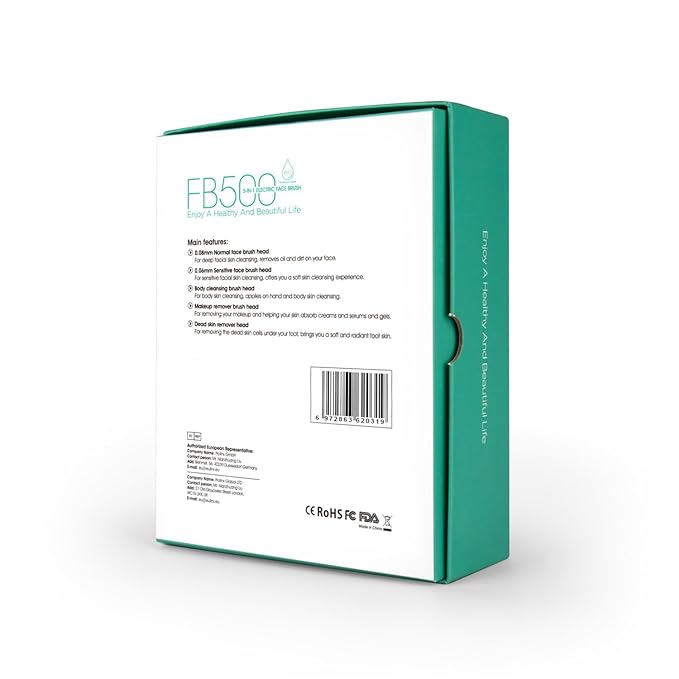 VOYOR Facial Cleansing Brush Rechargeable, Spin Face Brush Waterproof 5-in-1 Body Brush Set for Deep Skin Cleansing, Gentle Exfoliating and Massaging FB500 (Blue)