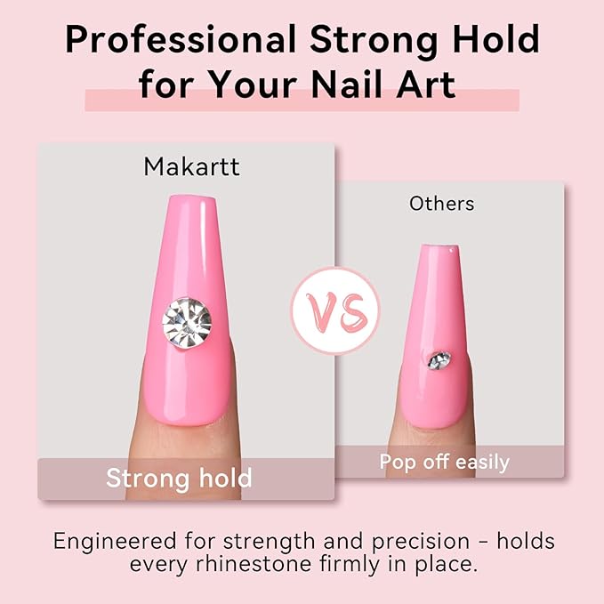 Makartt Nail Rhinestone Glue - 30ML Super Strong Adhesive Gel Nail Glue for Decorations Nail Charms 3D Gel Nail Art Gems Jewel Diamonds for Salon & DIY Manicure, UV/LED Cured Need Beauty Gifts