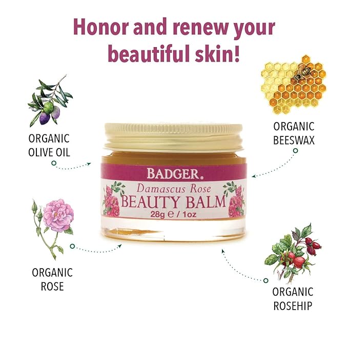 Badger Rose Beauty Balm, Intensive Moisturizer, 28 g/1oz