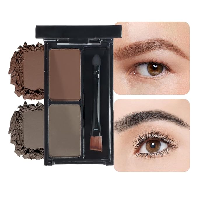 Brow Powder Kit – Long-Lasting Dark Gray Brown Color Brow Filler for Full, Defined Natural Brows, Contour Palette with Double-Ended Brush, sombra para cejas-4#