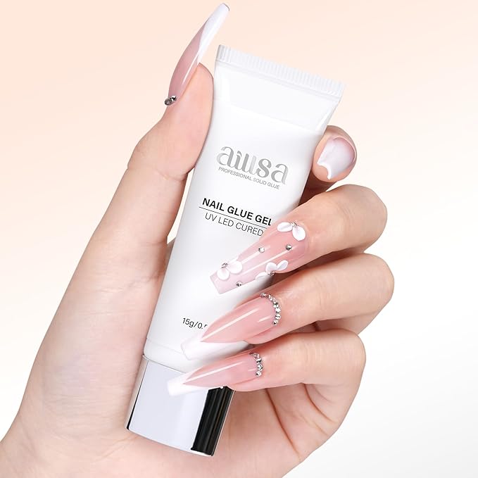 AILLSA Solid Gel Nail Glue for Nail Tips Super Strong Gel Glues Professional Fake Acrylic Soft Nails Glue U V Lamp Curing Needed - Long Lasting 15g / 0.5fl.oz