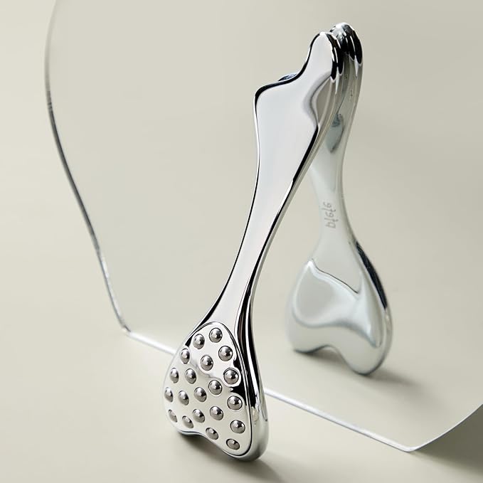 pfefe Stainless Steel Gua Sha & Face Roller, 3-in-1 Dolphin Facial Roller for Esthetician Supplies Women Gift, Skin Care Tool for Puffiness, Wrinkles, Dark Circles (1 Pc)