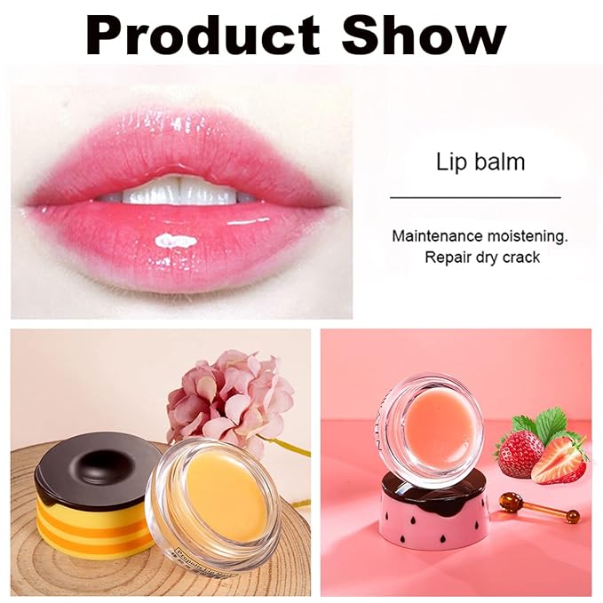 2PCS Strawberry Lip Balm, Vitamin E Lip Masks & Moisturizing Propolis Sleeping Lip Mask, Effective Reduces Lip Lines Prevention Dry and Cracked Lip Scrubs Exfoliator Smoothing Dry Lip Care