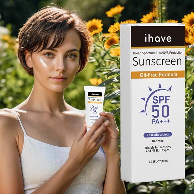 iHave Face Sunscreen, Travel Size SPF 50 Sunscreen with Broad Spectrum UVA UVB Protection, Oil-Free Fast-Absorbing Sunblock for All Skin