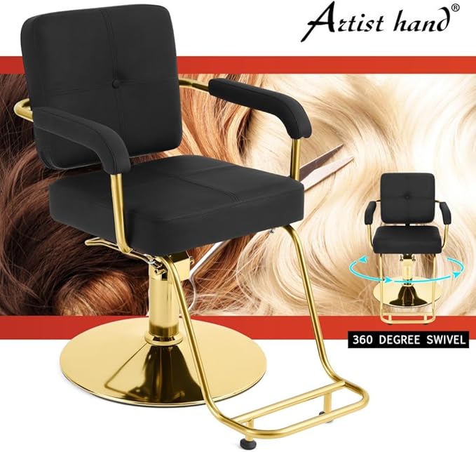 Artist hand Black and Gold Salon Chair Professional Stylist Chair with Heavy Duty Hydraulic Pump, 360 Degree Swivel Barber Chair, Spa Beauty Equipment Max Load Weight 330 Lbs