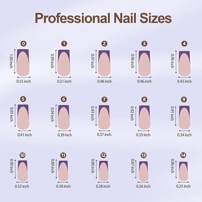 Misssix French Gel Nail Tips, 150Pcs Purple French Tip Press on Nails Long Square, No Need to File Tips Pre-lasting, Fake Nails for Nail Art DIY 15 Sizes