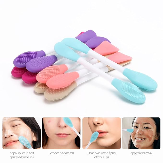 10 Pack Silicone Face Mask Applicator, 2 in 1 Double-Sided Facial Scrubber Brush Tool, Double-Head Manual Cleansing Brush for Deep Gentle Exfoliating