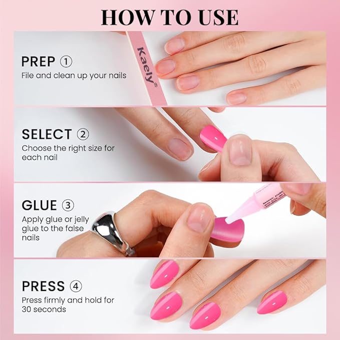evpct Glossy Press on Nails Short Almond Short for Women, Rose Red Fake Nail with Glue Salon Quality Reusable Stick on Nails In 15 Sizes 30Pcs Full Cover False Nail Soft Gel Set Kit for Gift, 15
