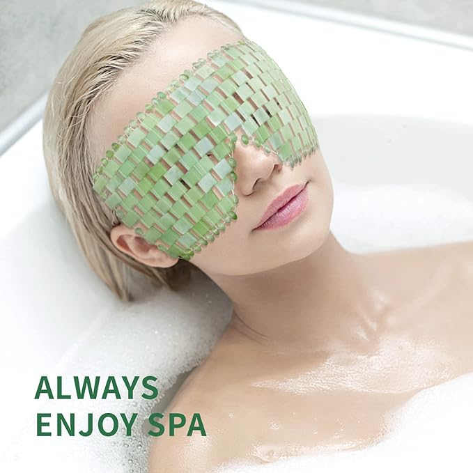 Jade Eye Mask 100% Natural Real Jade Stone Reusable Eye Mask for Hot & Cold Anti Aging,Headache and Migraine Relief Jade Mask for Women Men