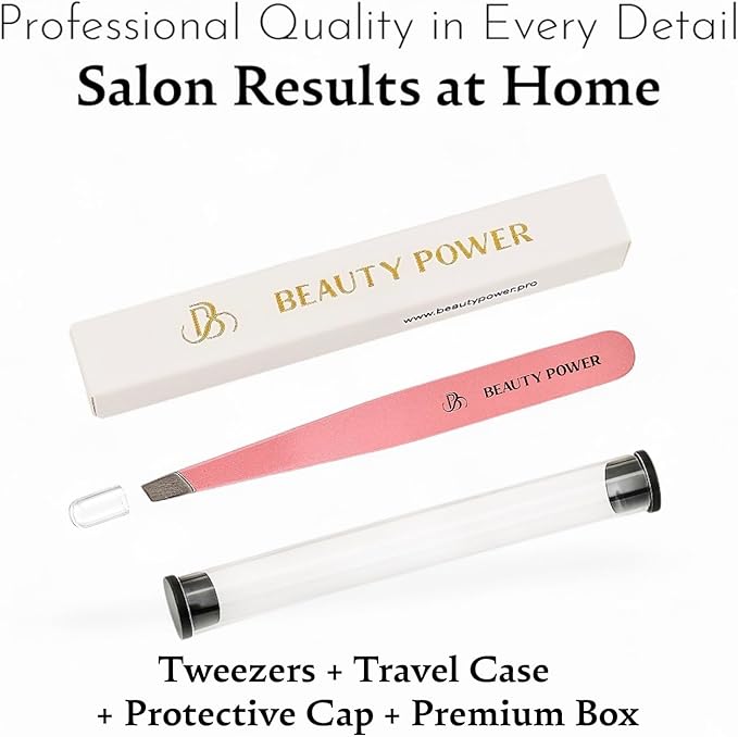 Slant Tip Precision Tweezers - Stainless Steel Eyebrow Tweezers for Women & Men - Precision Tweezers for Facial Hair, Ingrown Hair & Brow Shaping - Professional Beauty Tool (Pink)