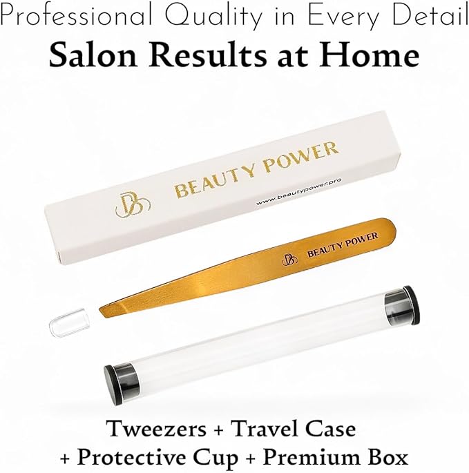 Slant Tip Precision Tweezers - Stainless Steel Eyebrow Tweezers for Women & Men - Precision Tweezers for Facial Hair, Ingrown Hair & Brow Shaping - Professional Beauty Tool (Matte Gold)