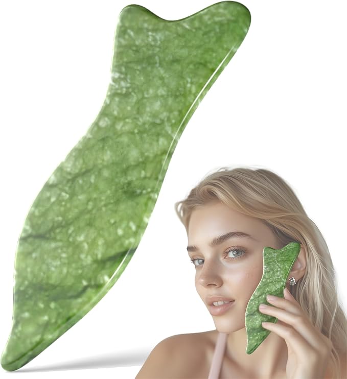 Rena Chris Natural Jade Gua Sha Facial Tools - Acupressure & Gua Sha for Face Massage, Jawline Sculpting, Puffiness Reduction, Skin Care Tool (Green)