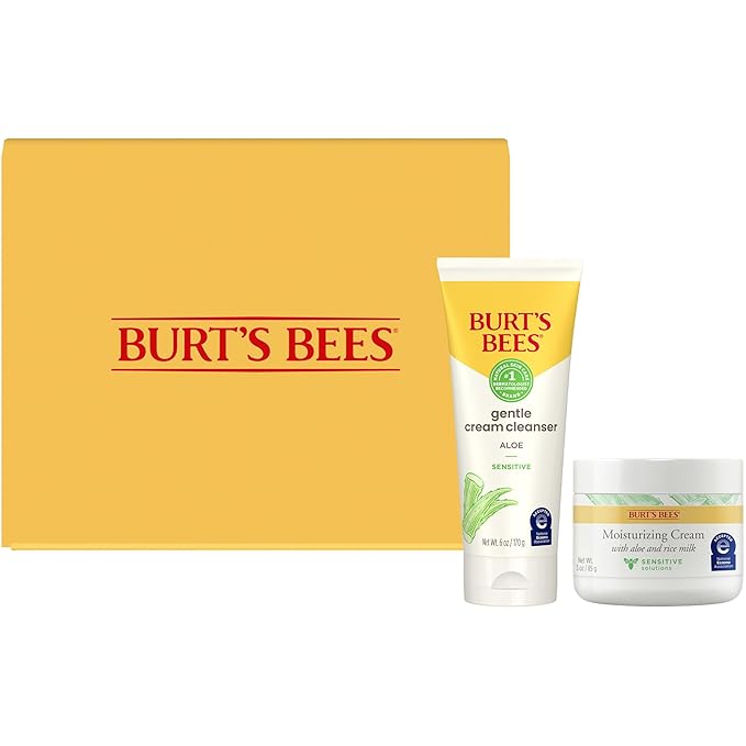 Burt’s Bees Sensitive Skin Bundle, Gentle Cream Facial Cleanser with Aloe and Moisturizing Face Cream with Aloe and Rice Milk, Natural Origin Skincare, 6 oz./3 oz.