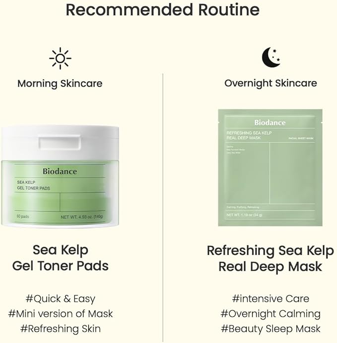 Biodance Sea Kelp Gel Toner Pads, Calming & Soothing for Sensitive Skin, Oil & Sebum Control, Blemish Care, Gentle Exfoliating Toner Pads, Korean Skincare, Stocking Stuffersㅣ4.93 fl.oz.(140g)*60Pads