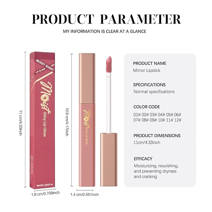 12 Colors Lip Gloss Set, High-Shine Waterproof Collection, Long Lasting Moisturizing Formula with Mirror Finish, Adult (4#, 1 Count (Pack of 1))