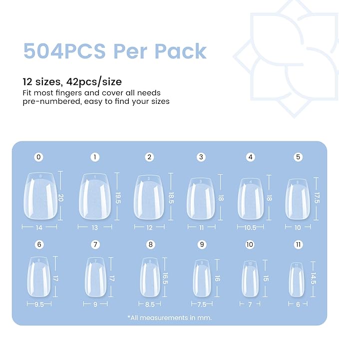 Extra Short Coffin Nail Tips: 504PCS Clear Gel Short Coffin Nails Tips, 12Sizes Full Cover Acrylic Pre-shaped Press on Fake Nail Tips for Nail Extension Home DIY Manicure