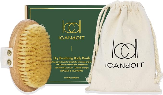 ICANdOIT Dry Brushing Body Brush-Boar Bristles Dry Skin Brush,Exfoliating Massage Brush for Cellulite and Lymphatic,Improve Circulation,Stop Ingrown Hairs,Reduce Acne,Soften Skin
